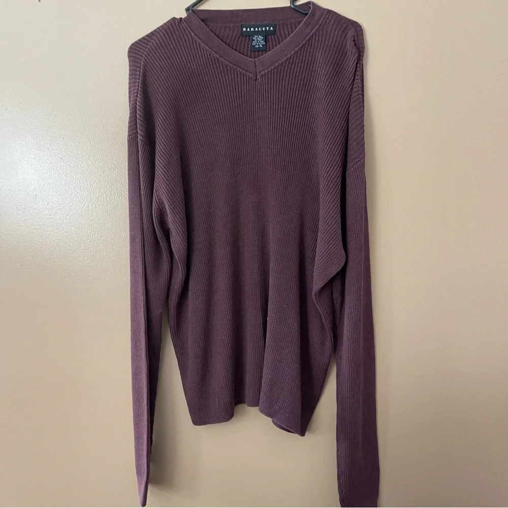 Barracuda MENS silk and cotton v neck plum sweater size XL